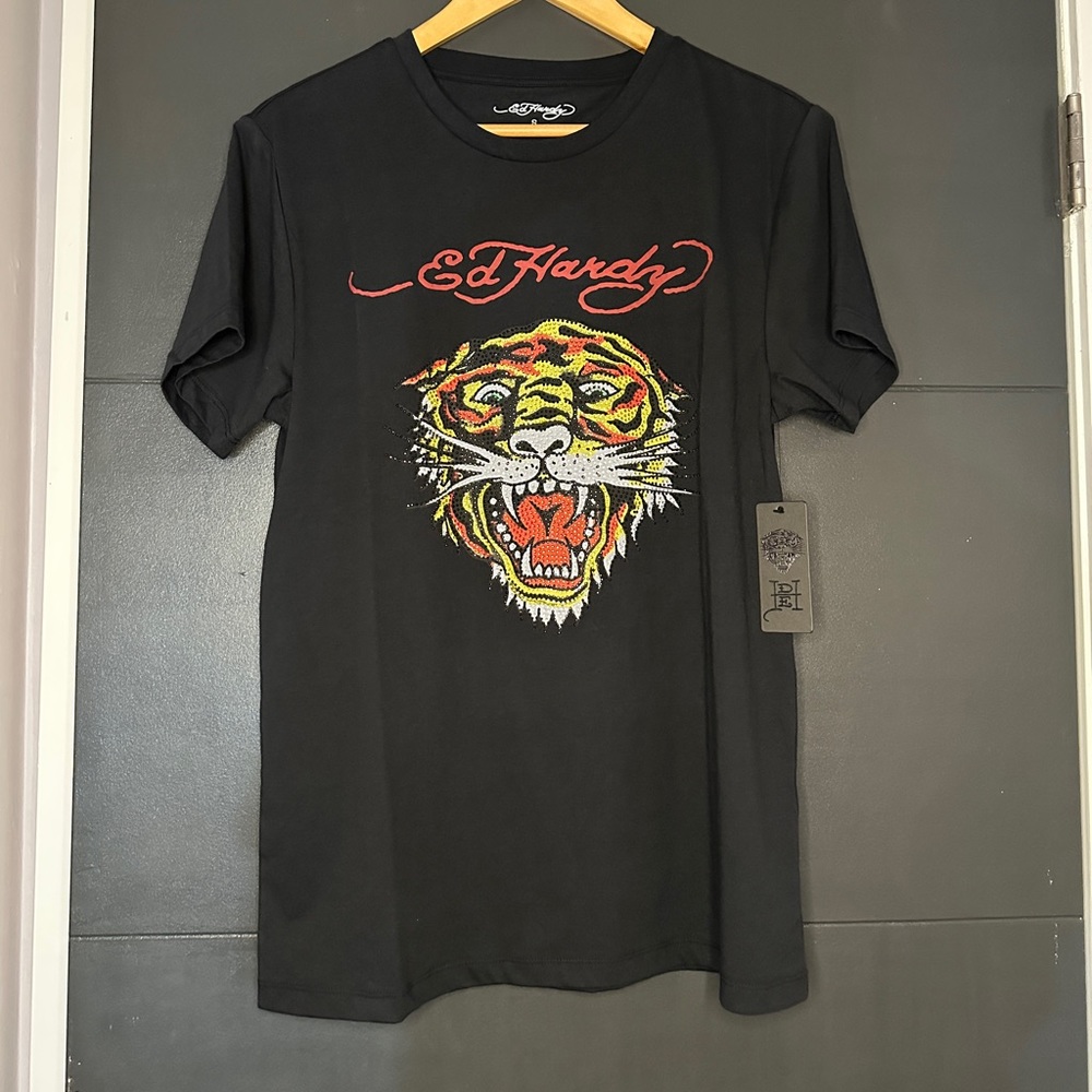 Ed Hardy Black Rhinestone Tiger Tshirt (With Tag)
